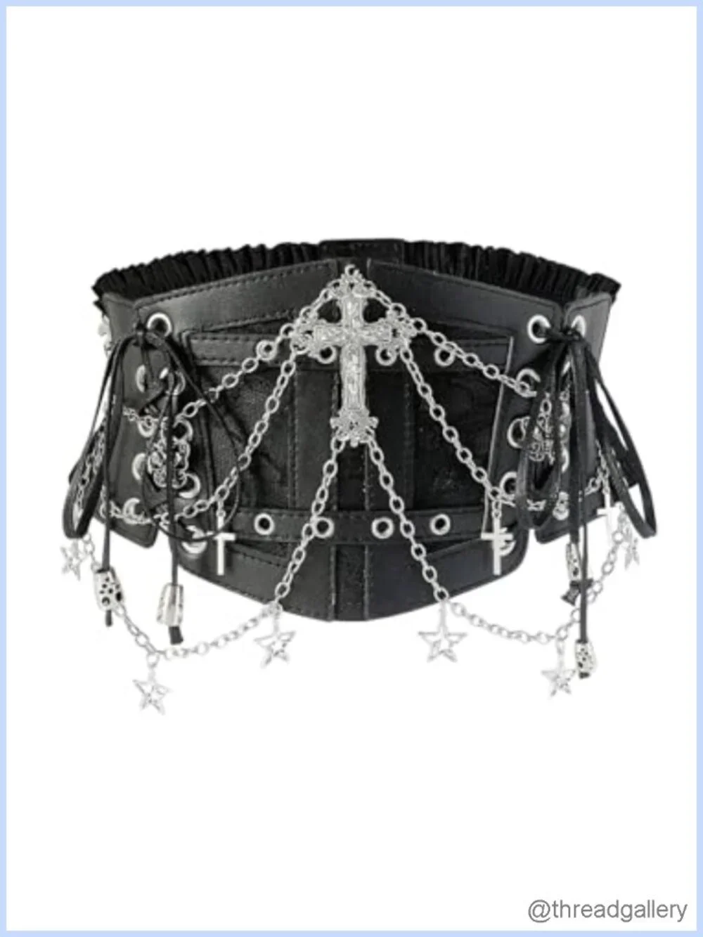 Faux Leather Corset Belt Chain Elastic Waist Goth Punk Rave Women's